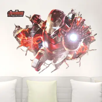 Disney efecto 3d iron man, el héroe de pegatinas para las habitaciones de los niños de la guardería arte de la pared pegatinas de decoración de Los Vengadores fondo de pantalla DIY cartel
