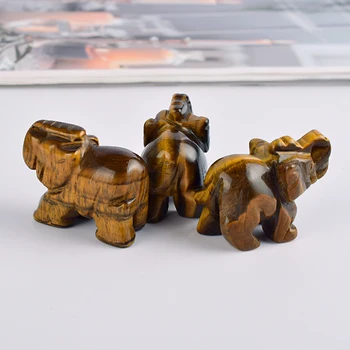 1,5 Pulgadas de Elefante Figuritas de Artesanías Talladas en Piedra Natural Ojo de Tigre Elefante Mini Animales Estatua para la Decoración del Hogar Chakra Curativo