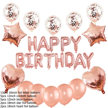 27pcs/set FELIZ CUMPLEAÑOS Alfabeto Globos con Estrellas en el Corazón de la Fiesta de Cumpleaños de Confeti Globo Decoración de Baby Shower Balones Aéreos Supplies8
