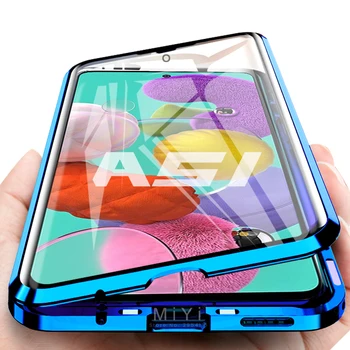 Magnético Flip Cover para Samsung A51 Caso de 360° de Doble cara de Cristal Templado de Coque para Samsung Galaxy A12 A51 A71 Un 12 51 Caso