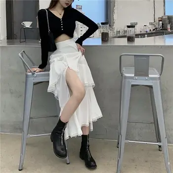 Faldas Mujer Blanca Asimétrica Volantes Puro Adolescentes Femeninas Parte Inferior De La Moda Elegante Estética De Diseño De Diario De Estilo Coreano De Verano