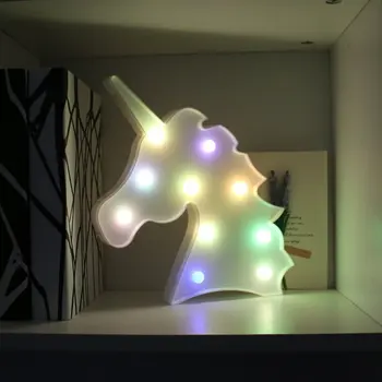 Unicornio en la Cabeza en 3D de Animales Lámparas de Pared Decoración del Hogar Luz de Noche Para las Habitaciones de los Niños de Energía de la Batería de la Lámpara de Plástico de la Parte de la Luz