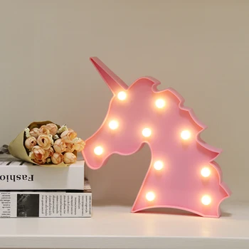 Unicornio en la Cabeza en 3D de Animales Lámparas de Pared Decoración del Hogar Luz de Noche Para las Habitaciones de los Niños de Energía de la Batería de la Lámpara de Plástico de la Parte de la Luz