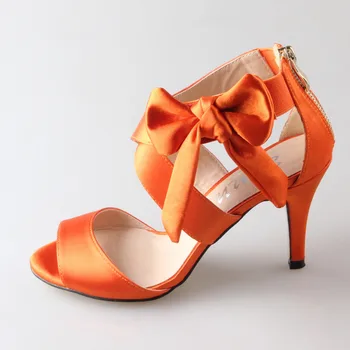 Cruzó correa de tobillo arco sandalias de color naranja quemado de novia vestido de novia zapatos de fiesta de verano de baile 3