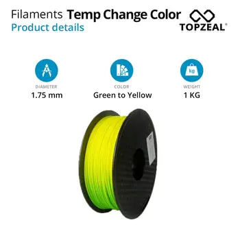 TOPZEAL de la Impresora 3D del PLA Filamento Cambio de Temperatura de Color, 1 KG de Cola, de 1,75 mm , de color Verde A Amarillo, Dimensiones de la Exactitud de +/- 0.05