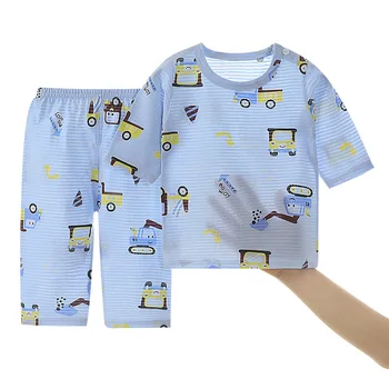 Los niños del Pijama de Verano juego de Ropa Fina Bebé Aire Acondicionado de Ocio Tops de Manga Larga que la Gata de Fibra de Algodón Bebé de Algodón
