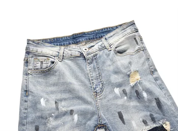 Nuevo estilo de diamante de los hombres Agujero versión cremalleras flaco slim fit agujeros de algodón de Mezclilla rasgados Clásico de lavado a hacer daño antiguo jeans #k32