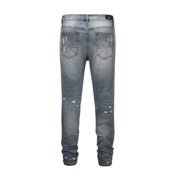 Nuevo estilo de diamante de los hombres Agujero versión cremalleras flaco slim fit agujeros de algodón de Mezclilla rasgados Clásico de lavado a hacer daño antiguo jeans #k32