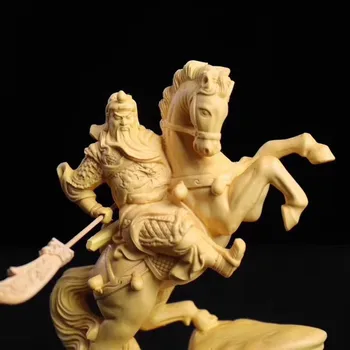 De madera de Guan Gong, estatua de madera maciza tallado a caballo Guan Yu, escultura de arte moderno de artesanía, casa sala de estar decoración de la oficina