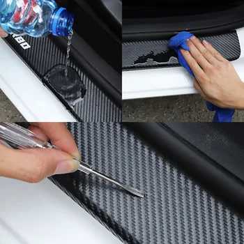 4 piezas de Cuero Protectora Pegatinas de Fibra de Carbono Coche Umbral de la Puerta de la etiqueta Engomada Para BMW E36 E46 E34 F10 E90 E60 F30 E53 E30 E92 E87