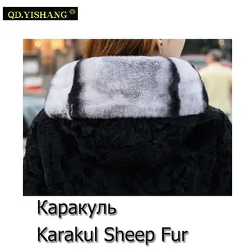 Real Ovejas Karakul abrigo de Piel de conejo Rex abrigo de piel con capucha de la sección Larga de invierno, Mantener caliente Nueva moda de la real abrigo de piel