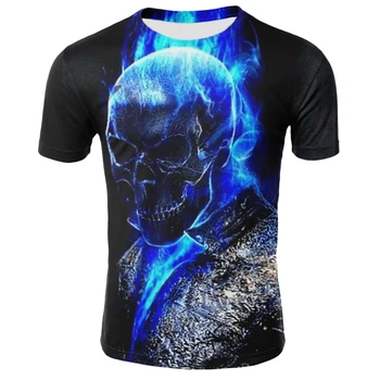 2020Mens Cráneo camisetas de Moda de Verano de Manga Corta de Ghost Rider Cool T-shirt 3D Azul Cráneo de Impresión Tops Rock Fuego Cráneo Camiseta de los Hombres