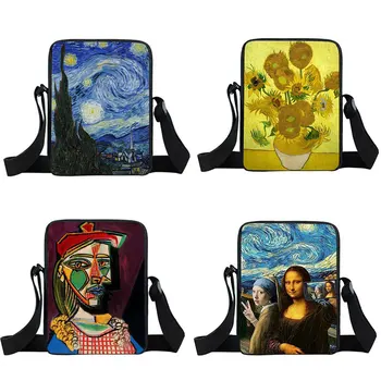 Mona Lisa/Pablo Picass/Van Gogh Mini Bolsa De Mensajero De La Adolescente Niñas Crossboy Bolsos De Las Mujeres Del Bolso De Las Señoras De Pequeño Totalizador