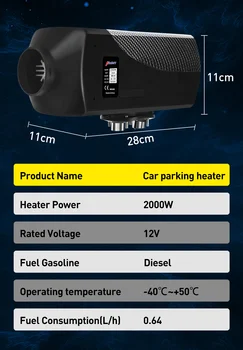 HCalory la calefacción del Coche de 12V de 2KW Coche Calefactor Calefactor de Estacionamiento de Aire de los motores Diésel del Calentador con el Interruptor Giratorio del Silenciador Para el Motorhome de RV Camiones Autobuses