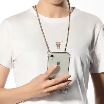 A prueba de golpes Clara de la caja del Teléfono del Metal de la Correa del Cordón de la Cadena de la Cinta Collar de Cordón Para Huawei Honor De 30 Pro 9s X10 30 P SMART 2020 S 2019