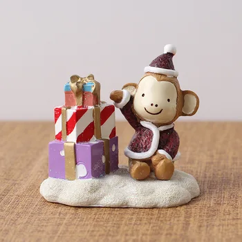 1Piece Lindo Mono Árbol de Navidad, muñeco de Nieve Adornos de Resina, Artesanías de Decoración del Hogar Accesorios Creativos de Habitación de los Niños Regalo