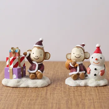 1Piece Lindo Mono Árbol de Navidad, muñeco de Nieve Adornos de Resina, Artesanías de Decoración del Hogar Accesorios Creativos de Habitación de los Niños Regalo