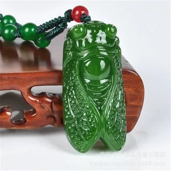Dropshipping cigarra Colgantes de color Verde hetian visita Jades Colgante de Collar de las Mujeres de los Hombres de la Joyería de la Moda