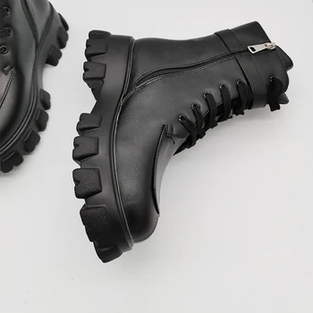 La moda 2020 Bolsillo botas de Espesor inferior Dedo del pie Redondo botines de Mujer en la Pista de Cuero de la PU Botas Cortas botas mujer