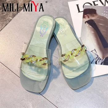 MILI-MIYA de la Nueva Llegada Concisa de Diseño de las Mujeres Sandalias Planas Talones del Dedo del pie Cuadrado Slip-On de Vestir: Casual Zapatos de Verano la Decoración del Metal