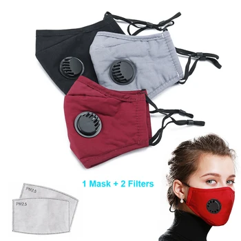 De algodón de la Máscara de la Cara la Boca Con Válvula de respiración Anti Contaminación del Aire PM2.5 Polvo +2Pcs Filtros de Carbón Activado Lavable