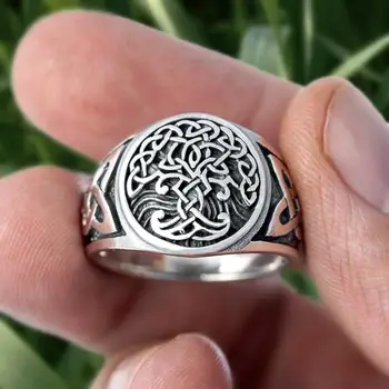 EYHIMD Viking Árbol de la Vida, Yggdrasil Celtics Knotwork Anillo de Acero Inoxidable de los Hombres Nórdicos Amuleto de la Joyería