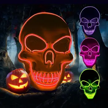 Halloween Esqueleto LED Máscara de Cosplay Brillo de la Cara Boca Cráneo Máscara de Discotecas Club Fiesta de Máscaras de Terror Oscuro Luminoso Masque