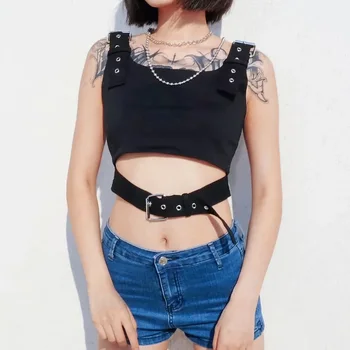 Moda mujer fresco crop top Sexy Delgada cintura de la correa de Chaleco sin Mangas de la Correa de Hombro Ajustable Cosecha de algodón Tops de Mujer verano de 2019