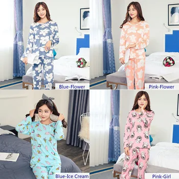 YINSILAIBEI de las Mujeres ropa de dormir de Noche de dibujos animados de Animales de Impresión Cuello Redondo de Manga Larga Pijamas para Mujeres en Casa la Ropa SR001#20