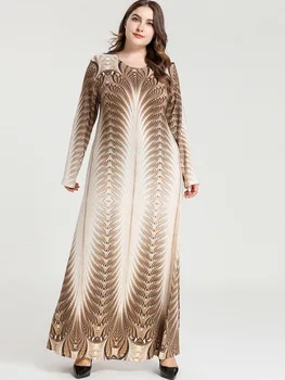 Las Mujeres islámicas Vintage Abaya Musulmán Vestido de Manga Larga Impreso Turquía Elegantes Damas Traje Maxi Largos Vestidos de Fiesta más tamaño 4XL