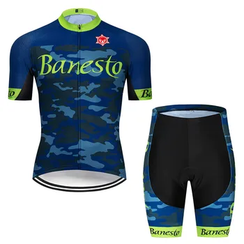 Banesto 2020 Hombres Jersey de Ciclismo de Verano de Manga Corta de Conjunto de Maillot y culotte de Bicicletas Ropa Sportwear de Ropa Camisa de Traje