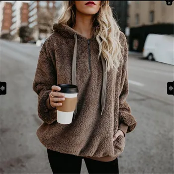 2020 nuevas caliente del invierno de la mujer sudadera capucha con cordón de manga larga de piel de jersey bolsillo de la felpa de la campana