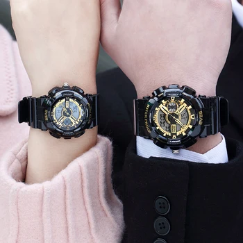Los Amantes de la moda los Relojes Digitales de Lujo de los Hombres de las Mujeres Relojes de Deporte impermeable Dual de la Pantalla del Reloj Reloj Par para Hombres y Mujeres