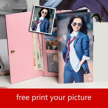Mujeres hechas a Mano de bricolaje, regalos de cumpleaños de la imagen de diseño de impresión personalizada con foto personalizada del bolso de embrague monedero de las mujeres de color rosa larga cartera