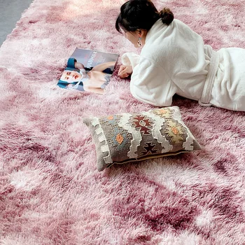 La moda nórdica esponjoso antideslizante mixto teñido de alfombras de sala de estar / dormitorio en el centro de la alfombra negro gris rosa azul de gran tamaño pelo de las Alfombras