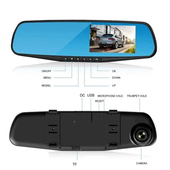Jiluxing 1080P del Coche DVR Dual del coche de la lente de las cámaras de Espejo Vehículo FHD Cámara de Vídeo Grabadora de Auto Videocámara Dash Cam de Visión Nocturna