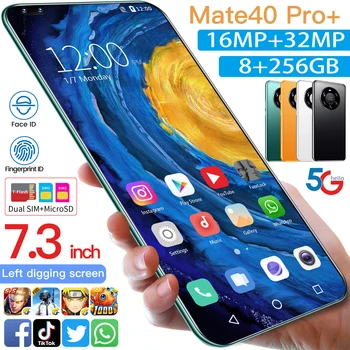 7.3 Pulgadas Galxy Mate40Pro 6800mAh Dual SIM Cara Dedo ID de Teléfono Celular Deca Core Teléfono Móvil de Pantalla Grande, Inteligente Android Teléfono