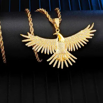 Hip Hop Completo Helado Fuera Bling águila de diamante de imitación de la Cuerda de la Cadena de Color Oro Colgantes & Collares Para Hombres de la Joyería de Dropshipping
