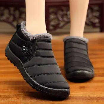 Botas de invierno de las mujeres 2021 de la Felpa de la Plantilla de Nieve Botas antideslizantes de la parte Inferior Impermeable de las Mujeres Zapatos de Mujer Mantener Caliente Zapatos de las Señoras de Más Tamaño