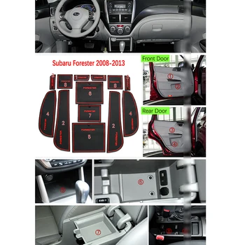 Anti-deslizamiento de la Puerta de Goma de la Copa Cojín para Subaru Forester SH 2008~2013 2009 2010 2011 2012 Ranura Roja Mat Interior del Coche Accesorios