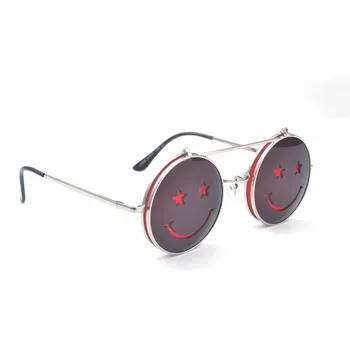 Ronda de Gafas de sol de Moda Punk de la Sonrisa de la Cara Estampado de gafas de sol de Doble Capa de Concha de Diseño claro de la lente de Gafas de Sol FML