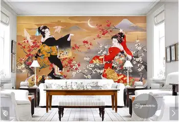 Personalizado retro wallpaper, Japonés de la belleza de la figura de aceite de la pintura mural utiliza para el sofá de la sala restaurante de fondo fondo de pantalla