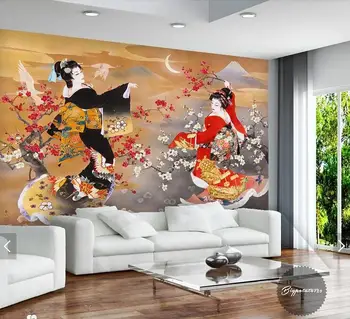 Personalizado retro wallpaper, Japonés de la belleza de la figura de aceite de la pintura mural utiliza para el sofá de la sala restaurante de fondo fondo de pantalla