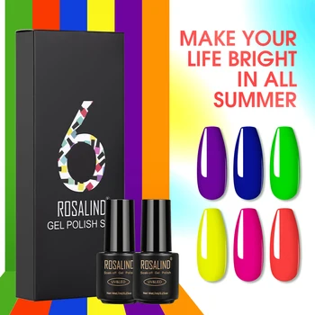 ROSALIND 6PCS/Set de Uñas de Gel Conjunto de Todos Para la Manicura de Uñas de Arte de Diseño Pure Color Laca Gel Soak Off Semi Permanente UV Gellak Kit