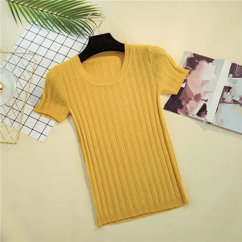 Neploe de la Moda coreana de Verano Sólido camiseta 2021 de la Nueva Llegada de Manga Corta T camisa Slim Mujeres T camisetas O-Cuello de Punto, Tops 67363