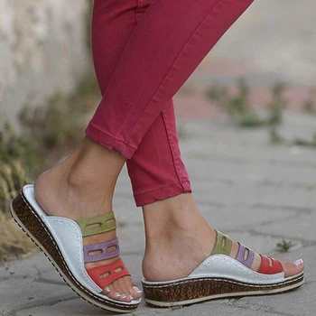 2020 Nuevo Verano De Las Mujeres Sandalias De Costura Señoras Sandalias De Dedo Del Pie Abierto Casual Zapatos De Cuña Con Plataforma Diapositivas De La Playa De Zapatos De Mujer