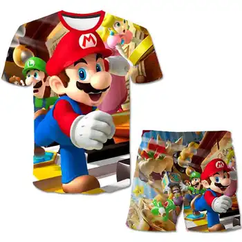 2020 3D Verano Otoño chicos de la marca de ropa de niños Mario t camisa de los pantalones cortos de los conjuntos de niño de dibujos animados patrón de los niños super Mario de la moda de los conjuntos de