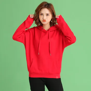 La mujer suelta suéter de cuello redondo de color sólido suéter con capucha de la moda rojo
