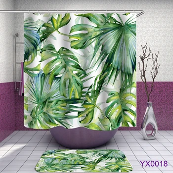 Tropical cortinas de ducha 3D verde cortina de ducha de baño de tela de las cortinas de la ducha del cuarto de baño impermeable de la cortina de la ducha o de la estera