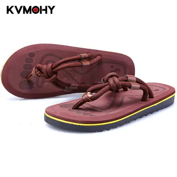 Zapatillas de los Hombres de Flip-flops de la Moda de Par de Playa, Zapatillas de Suela de EVA, Sandalias Impermeables Pantoufle Homme Black Kahaki 37-44